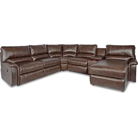Six Piece Power Reclining Sectional Sofa with Right Arm Chaise and Cupholders